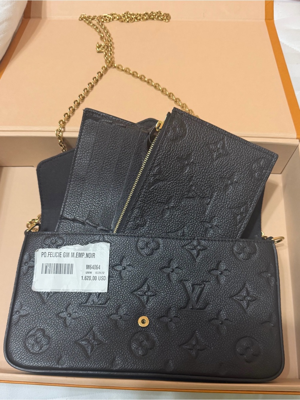 Louis Vuitton Black Embossed Monogram Shoulder Bag with Gold Chain